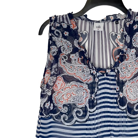 Cabi Floral Paisley Striped Peplum Sheer Blouse Ruffled Trim V-Neck Top XS Women - Picture 4 of 8